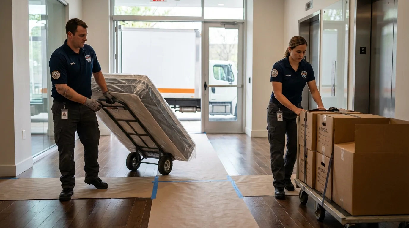 Professional apartment movers loading elevator in Valparaiso, IN